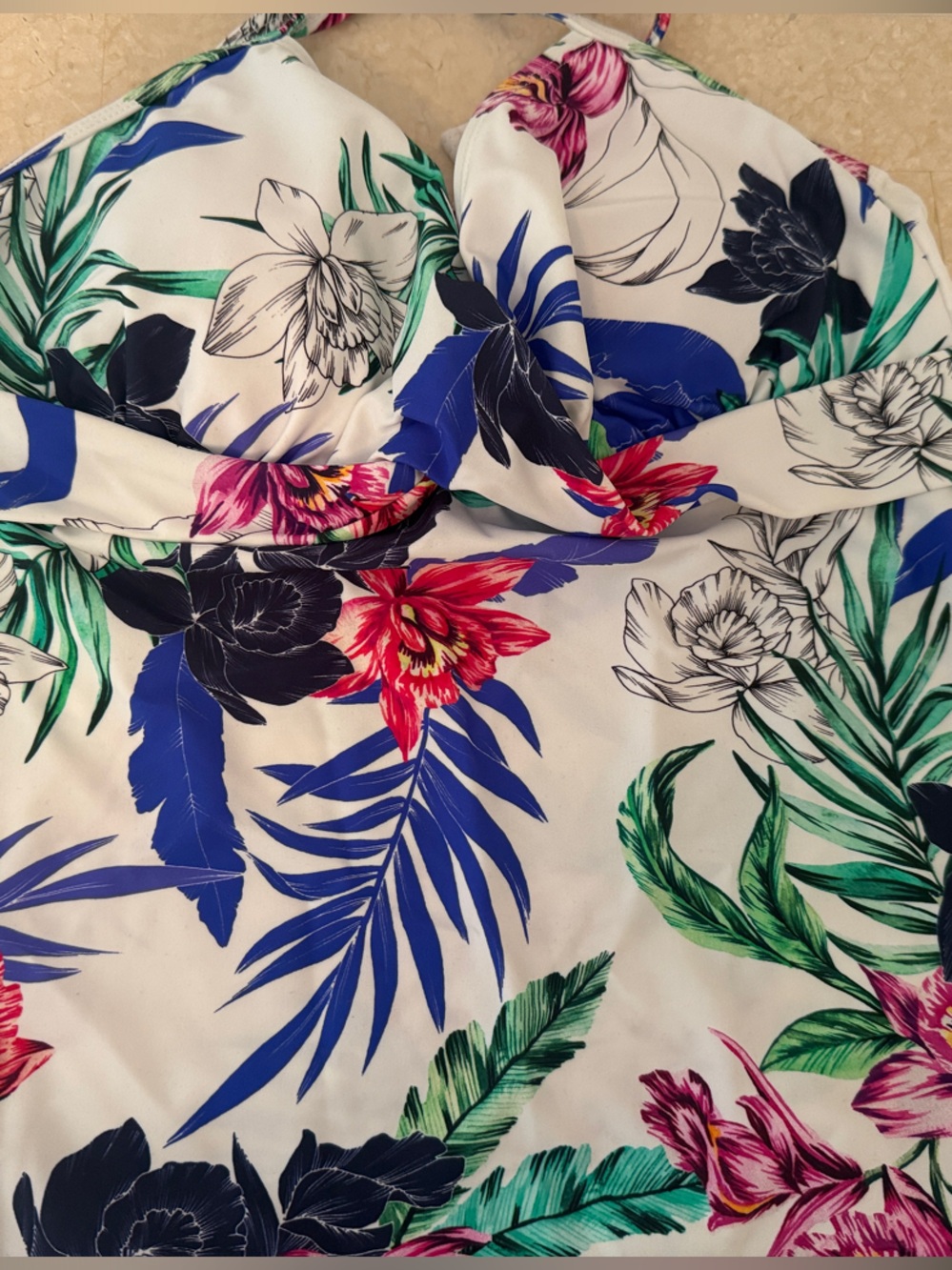 Hapari White Tropical Floral Camisole with Blue, Green & Pink Accents